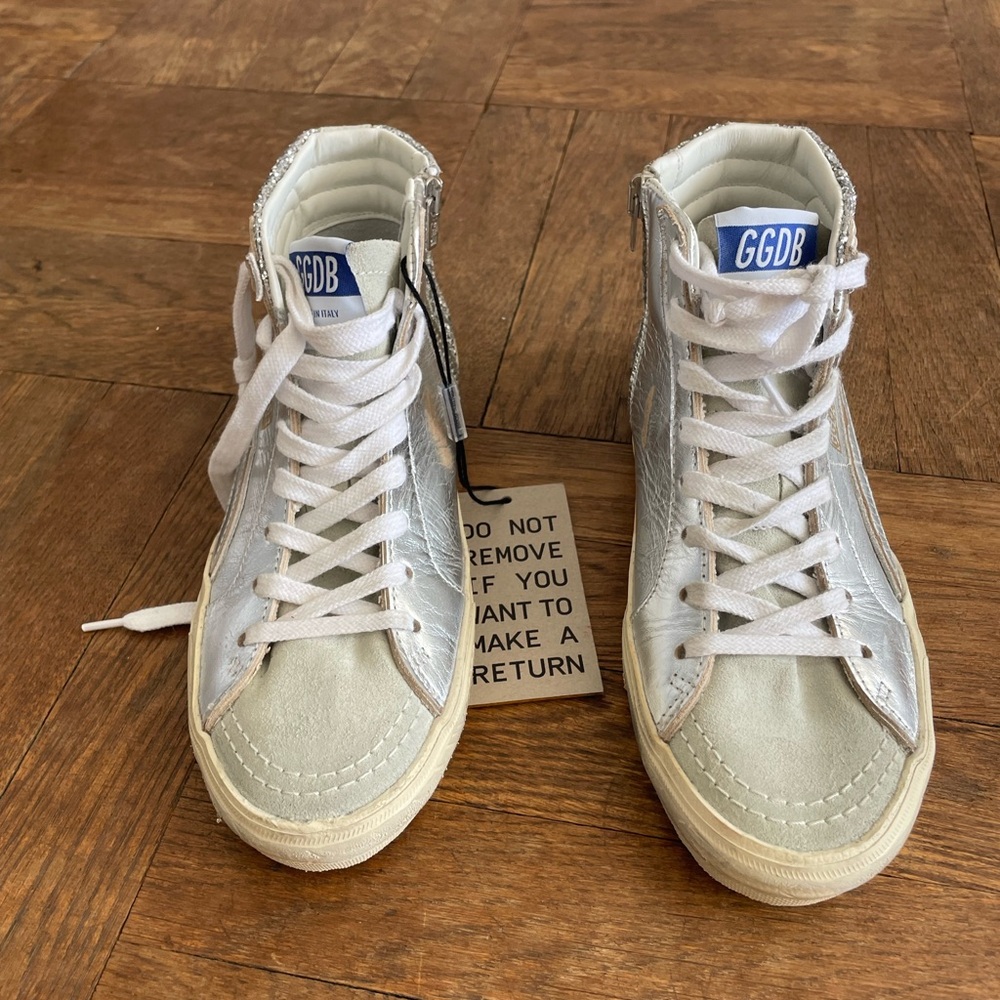 Golden Goose Slide Sneakers in White and Gray